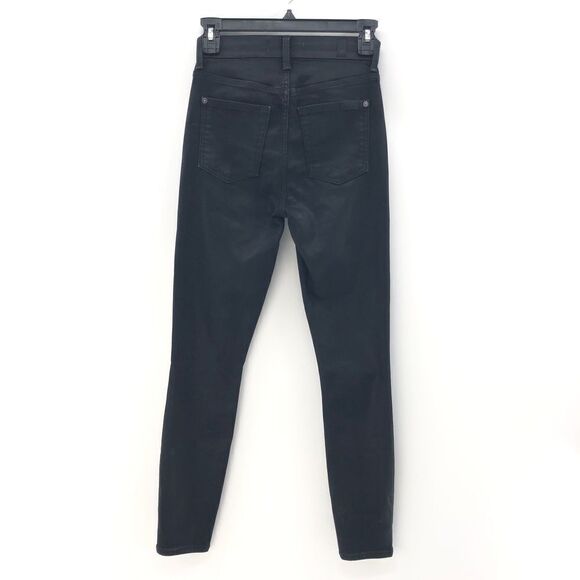 7 For All Mankind The High Waist Ankle Skinny With Faux Pockets in Black Coated - Picture 3 of 10
